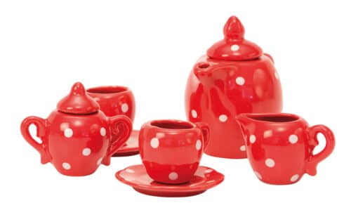 La Grande Famille - Red ceramic tea set in case