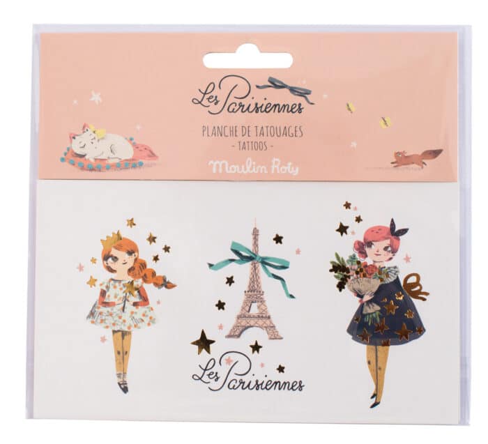 Temporary tattoo's of Les Parisiennes character and the Eiffel tower - Moulin Roty 642 555