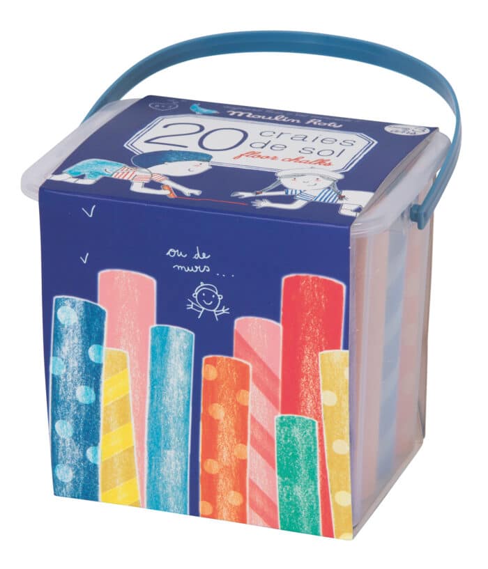 Pack of 20 assorted colour floor chalks, with patterns and marbled sticks. Moulin Roty 713 135