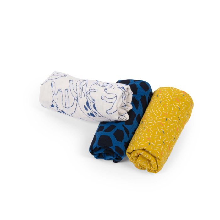 Puce & Pilou set of 3 muslin squares